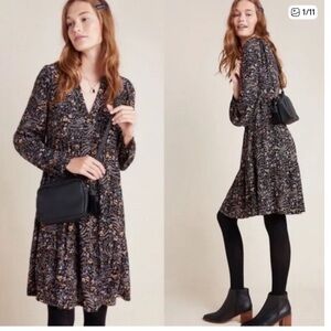 Anthropologie Maeve Amber Dress Floral V-Neck Tiered Long Sleeve Peasant XSmall